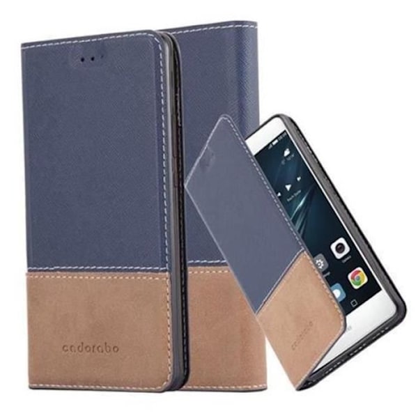 Coque Huawei P9 LITE - CADORABO - Svart Blå - Syntetiskt läder - Fullständigt skyddande fodral med klafflock Svart blå