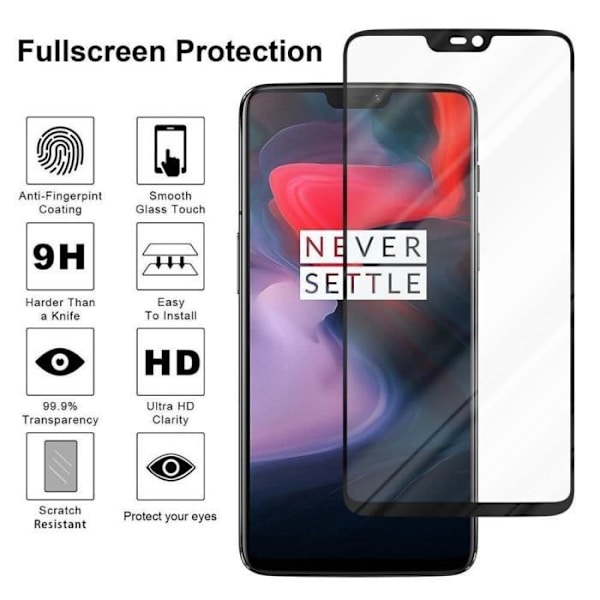 Härdat glas för OnePlus 6 TRANSP, SVART filmskydd OnePlus 6 komplett skärm OnePlus 6 härdad skärm TRANSP, SVART