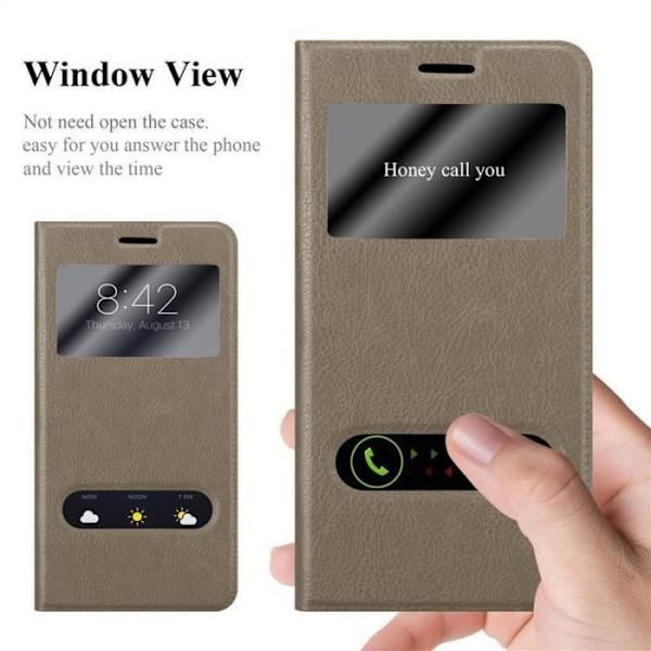 Cadorabo Fodral för Huawei MATE 8 i STONE BROWN – Skyddsfodral med horisontellt stativ och två fönster – View Pocket Case