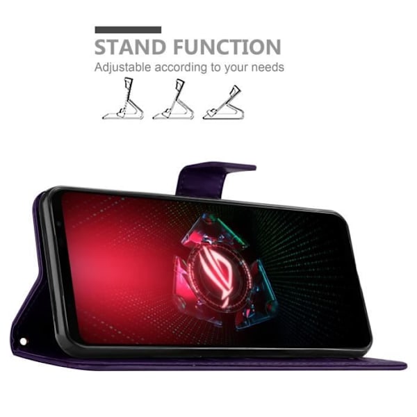 Coque för Asus ROG Phone 5 - CADORABO - Blommig Fodral - Syntetläder - Ställfunktion - Fullständig Skydd Mörklila blommig