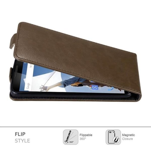 Flip-fodral - CADORABO - Motorola NEXUS 6 - Brunt läderimitation - Magnetisk stängning - Fullständigt skydd kastanj