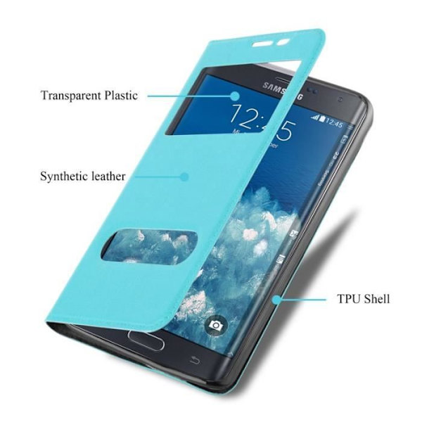 Cadorabo Fodral för Samsung Galaxy NOTE EDGE VIEW Två Windows Fodral Fodral Magnetlås Stöd Stativ Kortplats TURKOS