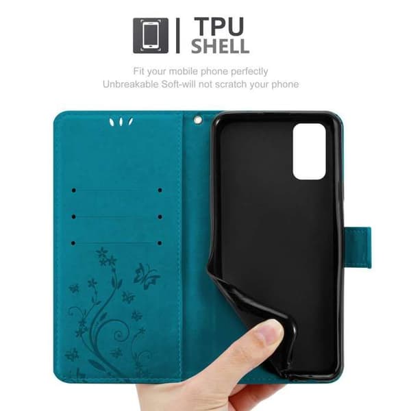 Fodral med lock för Oppo A72 Etui i BLÅ BLOMSTERMÖNSTER Skydd Design Blommig Plånbok Blå