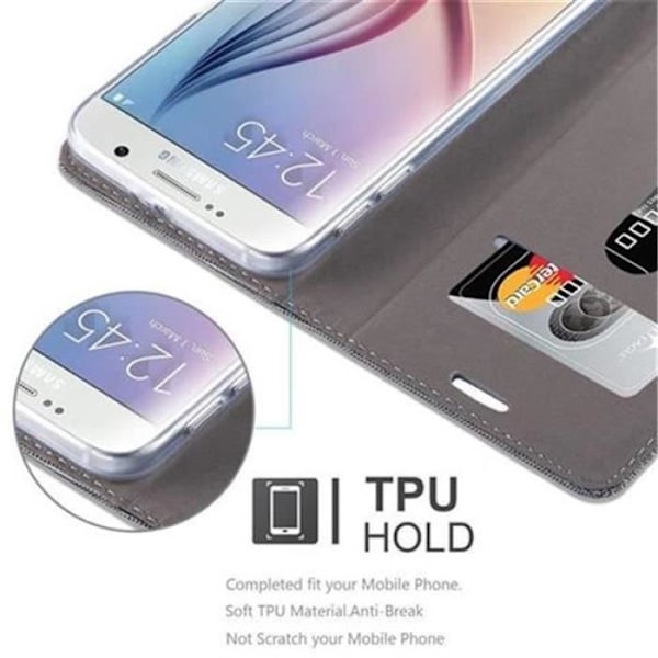Samsung Galaxy S6 Fodral i GRÅ SVART från Cadorabo (TYG-LÄDERDESIGN) Helt skyddsfodral med Flip Flip och
