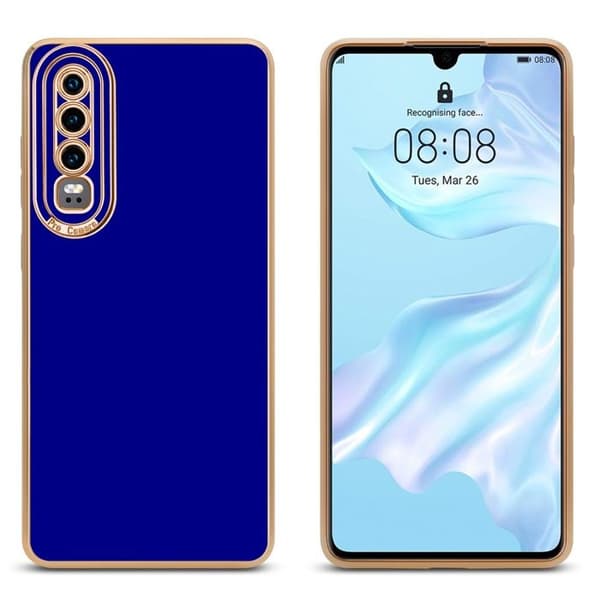 Skydd för Huawei P30 i Glansig Blå - Roséguld med skydd för kameran Blå