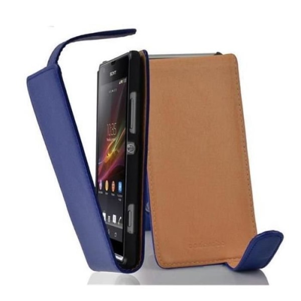 Cadorabo Sony Xperia SP DESIGN FLIP-stil Fodral Skal i konstläder Struktur HEMLIG BLÅ