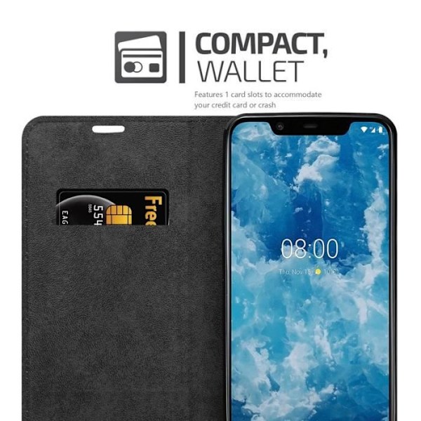 Étui - CADORABO - Nokia 7.1 2018 PLUS - Syntetiskt läder Svart - Magnetisk Stängning - Ställfunktion Svart