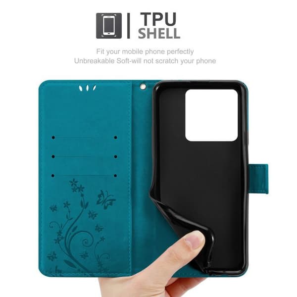 Fodral med lock för Xiaomi 14T Etui i BLÅ BLOMSTER Skydd Design Blomster Plånbok Blå