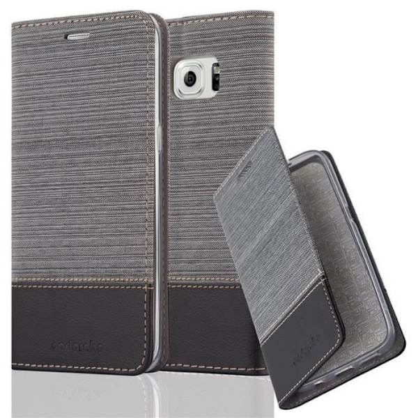 Samsung Galaxy S6 PLUS Fodral i GRÅ SVART från Cadorabo (TYG-LÄDERDESIGN) Helt skyddsfodral med flip flik och Mörkgrå