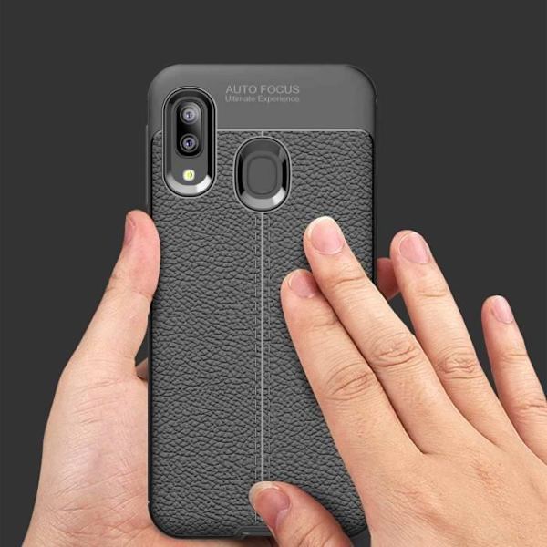 Fodral - CADORABO - Galaxy A10e / A20e - Ljusskydd - Imiterat läder - Silikon TPU Djup svart
