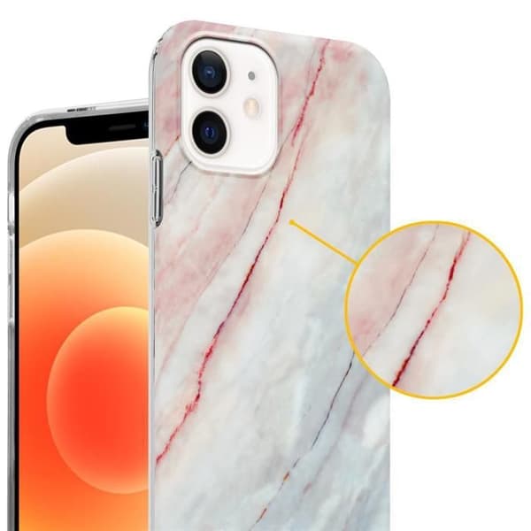 Skal för iPhone 12 / 12 PRO i Vit Rosa Marmor No. 21 Skyddsetui Ros