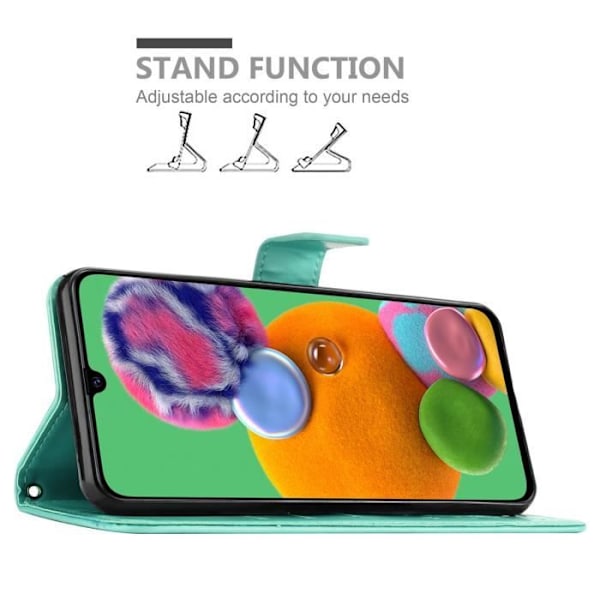 Coque - CADORABO - Samsung Galaxy A90 5G - Blommig Turkos - Simil läder - Ställfunktion Turkos