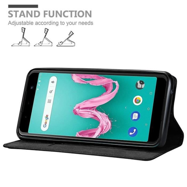 Fodral till WIKO LENNY 5 - CADORABO - Bokfodral - Svart konstläder - Magnetisk stängning - Stativfunktion Svart
