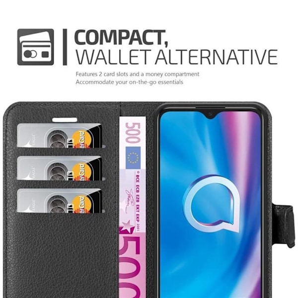 Coque för Alcatel 1S 2020 Fodral i SVART ONYX Etui Case Cover Skydd med magnetisk stängning Plånbok Svart