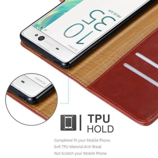 Fodral - CADORABO - Sony Xperia XA - Röd - Imiterat läder - Stativfunktion Röd