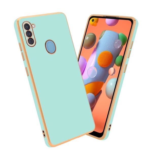 Skydd för Samsung Galaxy A11 / M11 Glansig Mintgrön - Guld med skydd för kamera Grön
