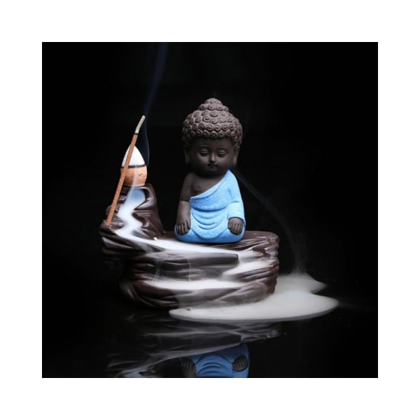 Liten Tathagata Staty Buddha Meditation Rökelsebrännare Askfat Blå
