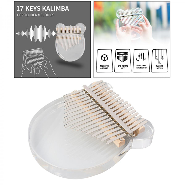 Kalimba 17-tums tangentpiano transparent akrylmaterial med bärväska för nybörjarmusikälskare