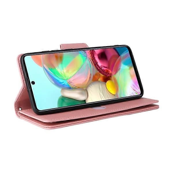 För Samsung Galaxy A71 Nitspänne 9 kort Trefaldigt läderfodral Rose Gold