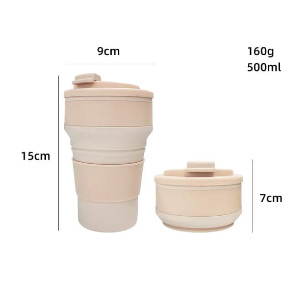 Sport Folding Cup Kaffe Foldable Silicon Bpa Free Collapsible Travel Silicone Cup Khaki 500ml