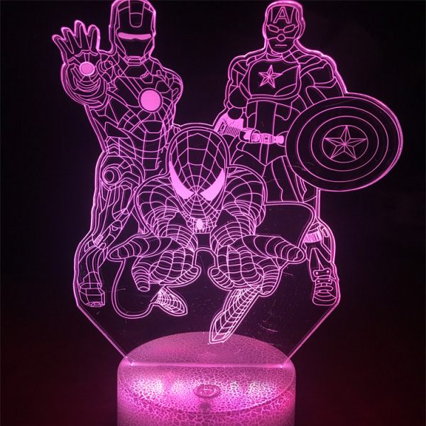 Avengers 3D LED Spiderman Intelligent Fjärrkontroll Nattljus för sovrumsinredning Barn Födelsedagspresenter style 1
