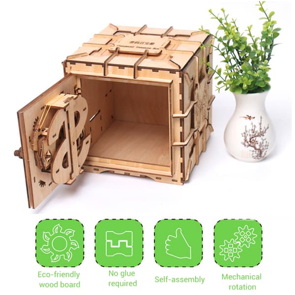 [RM]Advanced Security Mechanism, DIY Wooden Safe with Working Combination Lock, 3D Mechanical Model Building Kit for Adults, Challenging Brain Teaser with