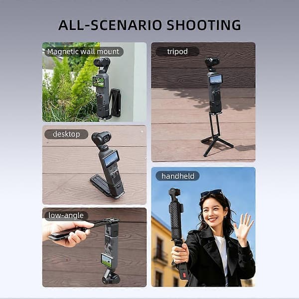 BRDRC Magnetisk Hurtigudløser Stativ til DJI Pocket 4P/4/3 til Insta360 Luna Ultra Foldbart Stativ med Skjult Krog Black