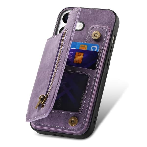 [RM]iPhone 17 Retro Leather Zipper Case Purpur