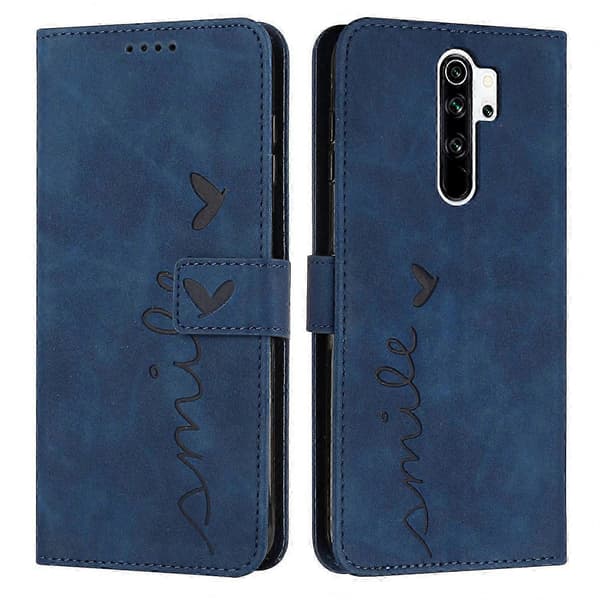 Sydänkuvioitu nahkakotelo Redmi Note 8 Prolle, ihotuntumalla Blue