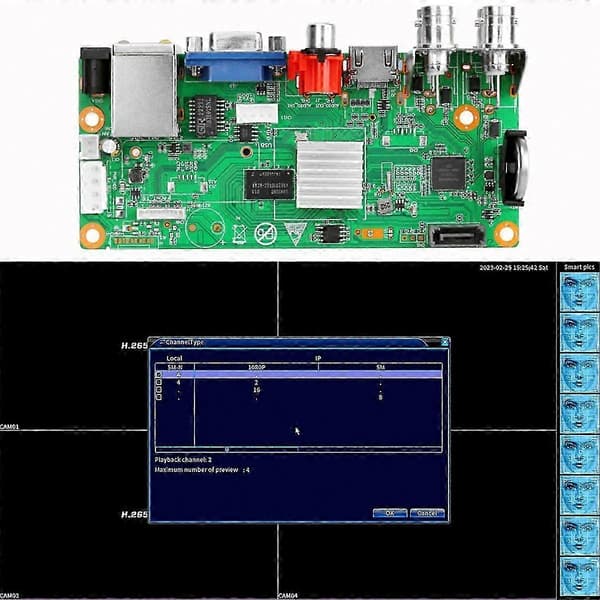 265X 4CH 1080P IP DVR-kort til CCTV-system, XMEYE NVR Green