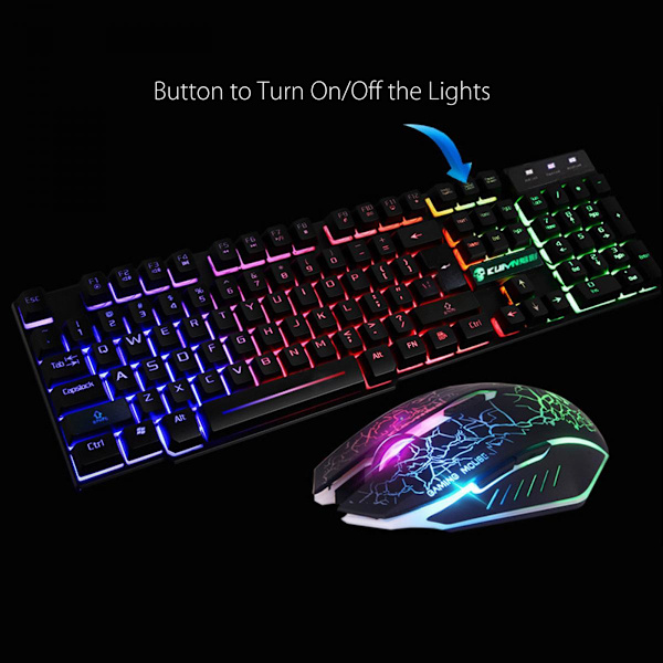 T6 Regnbåge LED USB Trådbundet Tangentbord Och Musmatta Combo