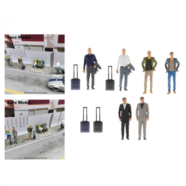 RM 1/64 Hartsmodell Tiny Action Figurer Affärsresor Docka Leksak Svart skjorta resväska