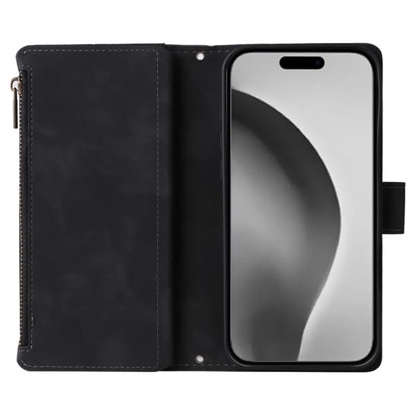 [RM]iPhone 16 Pro Max Case - Crossbody Case with Multiple Card Slots and Zipper Svart