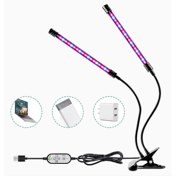 LED Växtlampa Med Ställ, 2 Huvuden Fullspektrum För Inomhusväxter