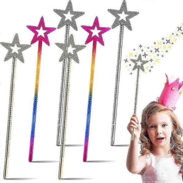 6 stk. englefe-tryllestaver, glitterprinsessestjerner for jenter, jul
