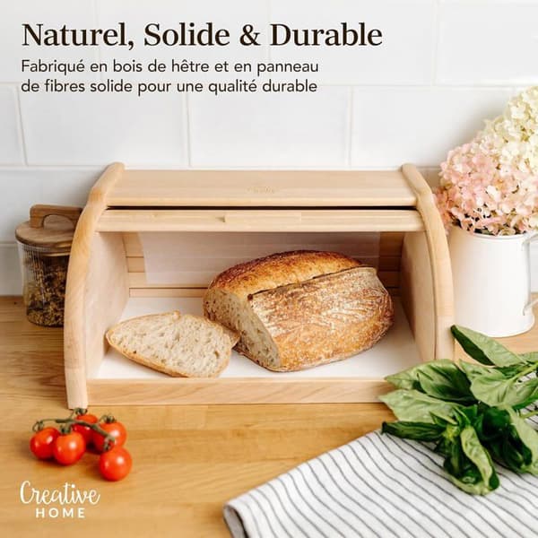 Brödlåda - Creative Home - Naturlig Bok - 38*26*16,5 cm - Rulllock - Klassisk