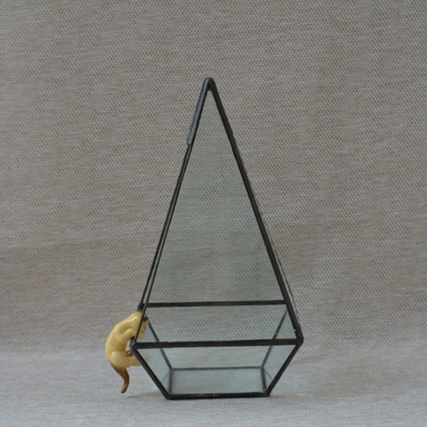 Pyramid Geometrisk Glas Terrarium Bordslåda Suckulent plantering koppar B