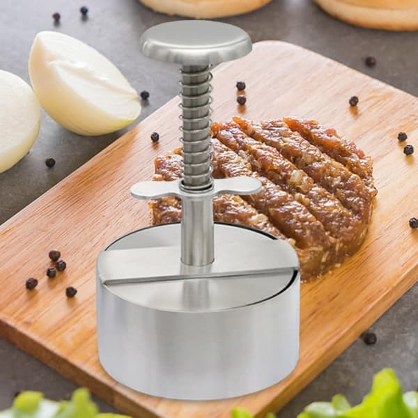 Adjustable Burger Press Hamburger Patty Maker with Spring Button, Stainless Steel Non-Stick Stuffed Hamburger Press[RM] 8cm