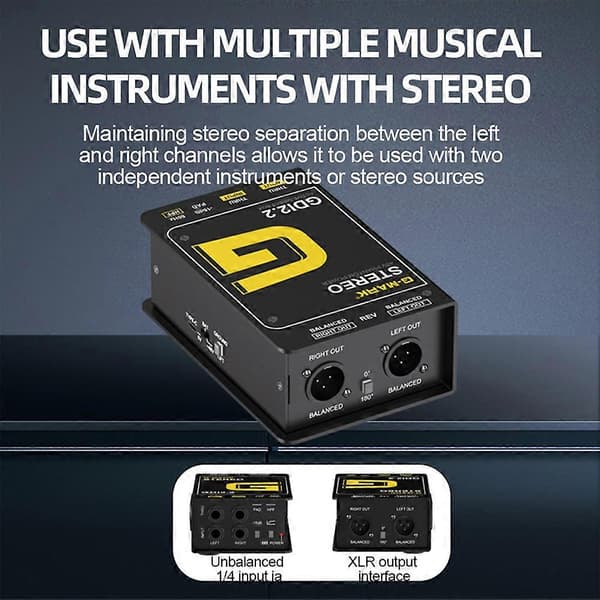 G-MARK Direct Box DI2.2 DI Direct Box To-kanals passiv Direct Box for keyboard, akustisk og elektrisk gitar studio lyd Black