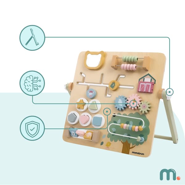 Montessori wooden activity board 8-in-1 with stand – Farm[RM]