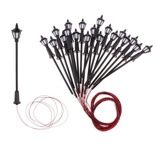 20 st Miniatyr Modell Gatlyktor HO OO Skala LED Trädgårdslampor 1:75