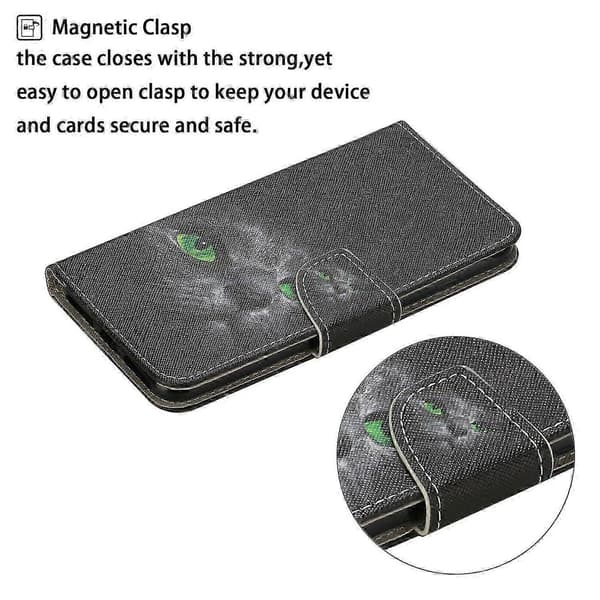 [RM]Galaxy A56 5G-deksel, beskyttende folio-omslag med mønstertrykk og håndleddsstropp Multicolor Black Cat