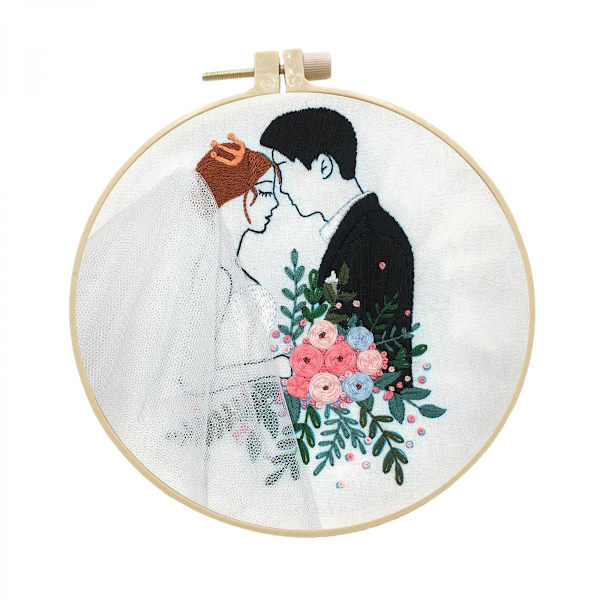 Broderikit med grundläggande verktyg Alla hjärtans dag bröllopsdekoration C