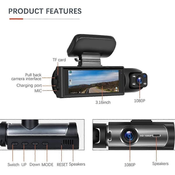 [RM]Dobbel Dash Cam, Dashcams for biler med IR nattsyn og loop-opptak