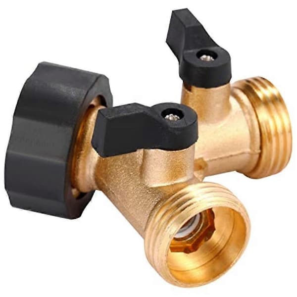 Haveslangesplitter 2-vejs kraftig, Y-forbindelse messing haveslangeadapter, slangehane-splitter med 2 ekstra gummiskiver US Plug