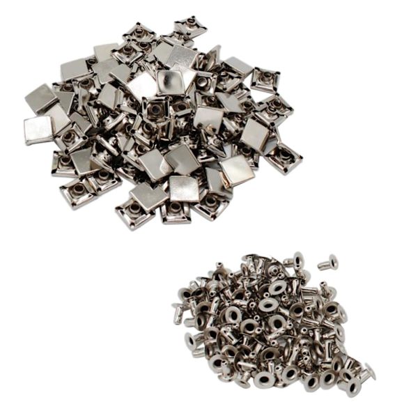 100 Set Fyrkantiga Snabbnitar för 7mm Läder DIY Tillbehör