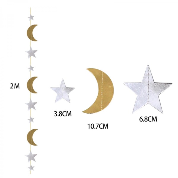 Star Moon Garland Hängande Buntings Ramadan Eid Födelsedagsfest Dekorationer Guld
