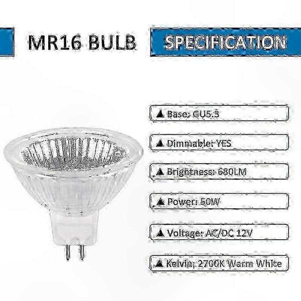 GU5.3 50W 12V Halogenpærer, 6-pak MR16 Spotlyserstatning