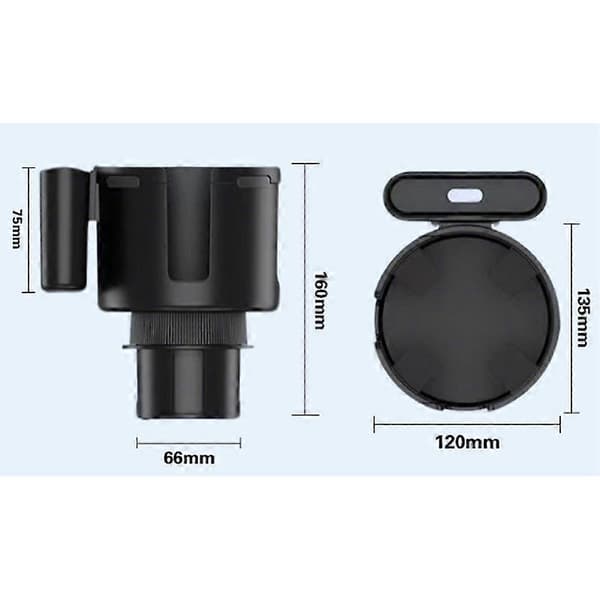 2-in-1 auton mukitelineen laajennus puhelinpidikkeellä ja yleismukitelineadapterilla.