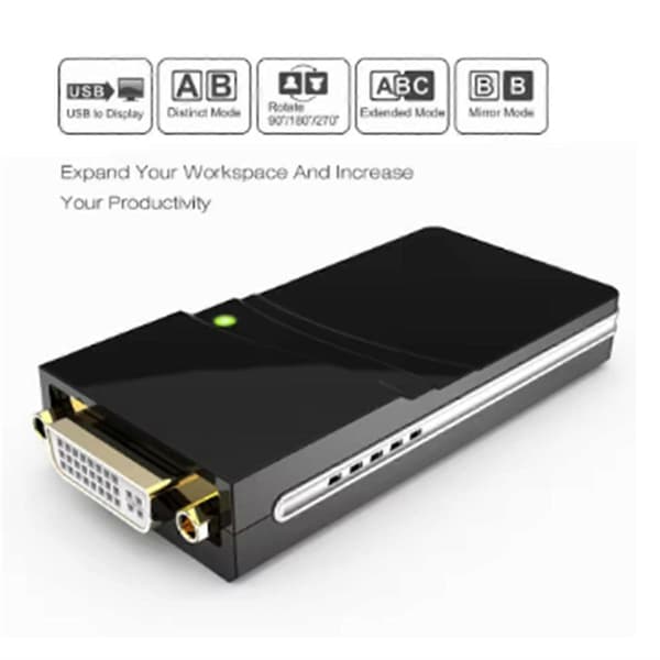 USB til HDMI-kompatibel/DVI/VGA Videoadapter (Displaylink IC) USB 2.0 DVI/VGA ADAPTER for Mac OS, Wind Black